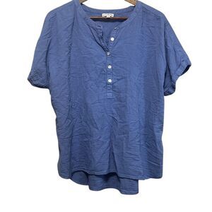 Wonderly Blue Cotton Blend‎ Button Henley Top